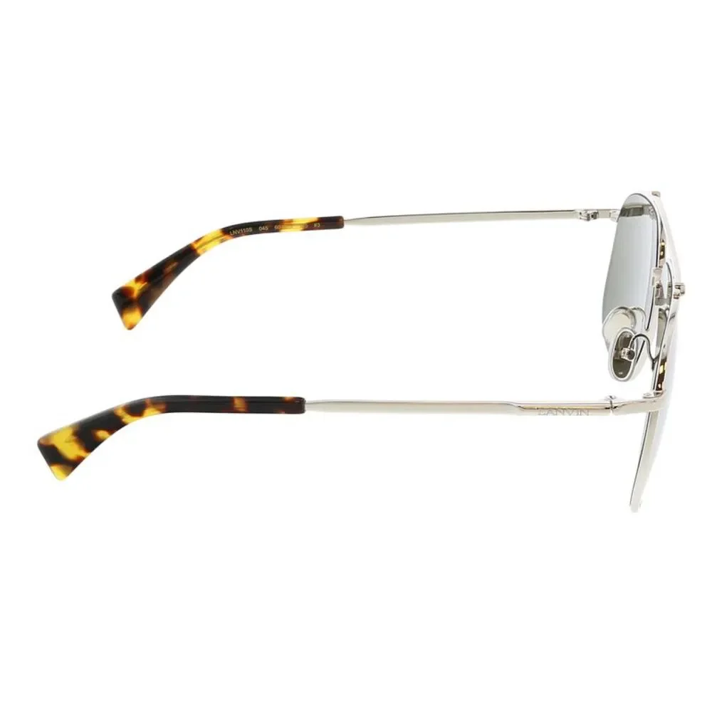 Lanvin Silver Frame Green Lens Sunglasses with Tortoiseshell Tips